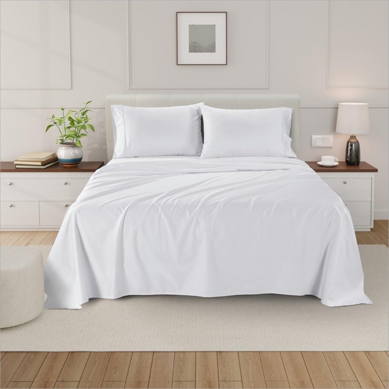 Minor Monkey 100% Egyptian Cotton Sheets Queen Size, 1000 Thread Count Luxury Breathable Sheet, 4Pc Queen Size Bed Sheet Set, Long Staple 16" Deep Pocket Sheets Set: White - Image 2